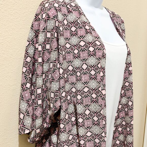 LULAROE Sz Small Women Cardigan Dolman Short Sleeves Open Front Gray Pink Print - Picture 6 of 9